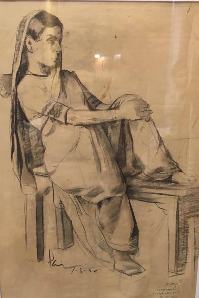 Mangu — seated woman figure study, J.J. School of Art, 7 March 1945